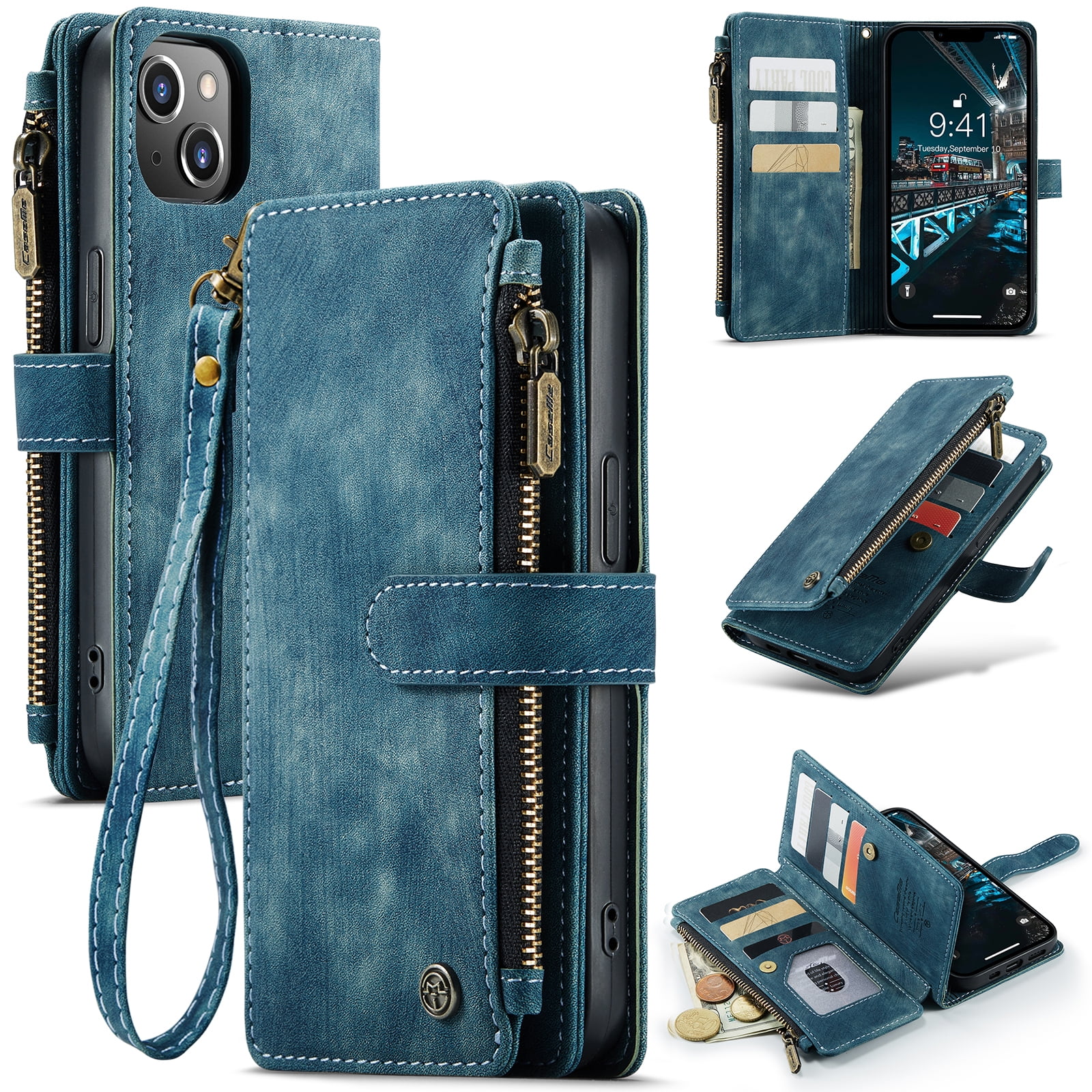 Dteck iPhone 14 Wallet Case, PU Leather Magnetic Flip with Lanyard ...