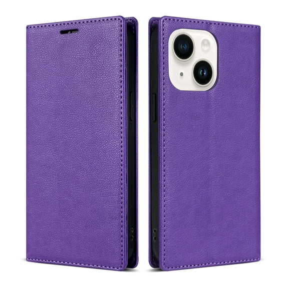Dteck Case for iPhone 15, Business Style PU Leather Wallet Folio Case Magnetic Closure Kickstand Full Protection Case Compatible with iPhone 15,Purple