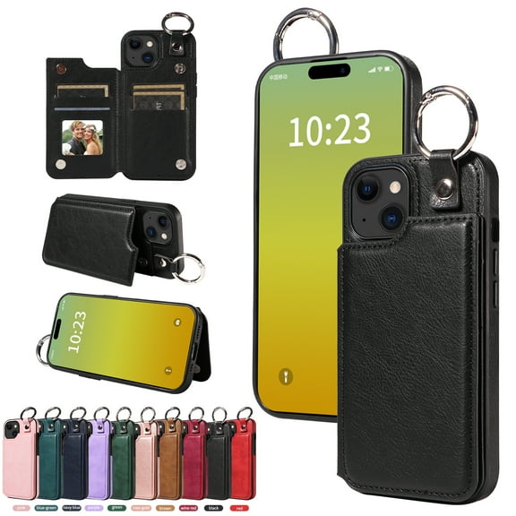 Dteck Case for iPhone 15 Plus,Magnetic Clasp Luxury PU Leather Card Slots Stand Durable Shockproof Case Back Wallet Flip Cover with Ring Buckle Cover,Black