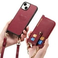 thumbnail image 1 of Dteck Case for iPhone 15 Plus,Shockproof Leather Back Case with Adjustable Shoulder Strap Detachable Wallet Zipper Wallet Bag Crossbody Phone Cover,Red, 1 of 8