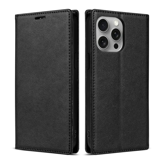 Dteck Case for iPhone 15 Pro, Business Style PU Leather Wallet Folio Case Magnetic Closure Kickstand Full Protection Case Compatible with iPhone 15 Pro,Black