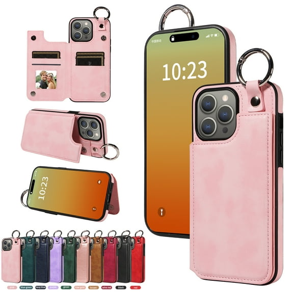 Dteck Case for iPhone 15 Pro,Magnetic Clasp Luxury PU Leather Card Slots Stand Durable Shockproof Case Back Wallet Flip Cover with Ring Buckle Cover,Rosegold