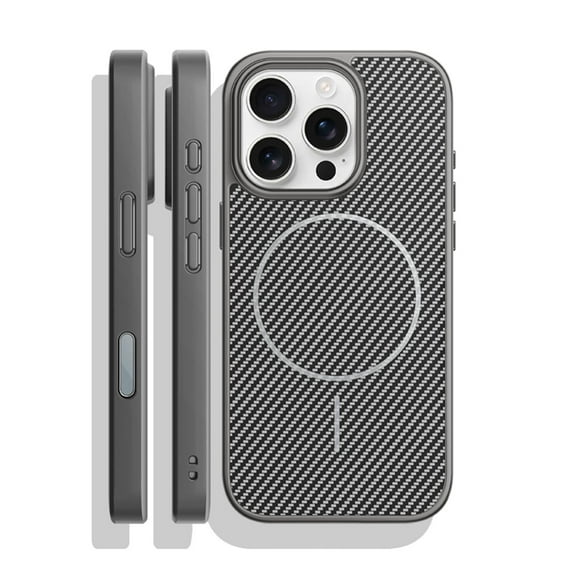 Dteck Case for iPhone 15 Pro Max, Magnetic Compatible with Magsafe Accessory Carbon Fiber Texture Support Wireless Charging Men Women Slim Hard Shockproof Protective Phone Cover,Gray