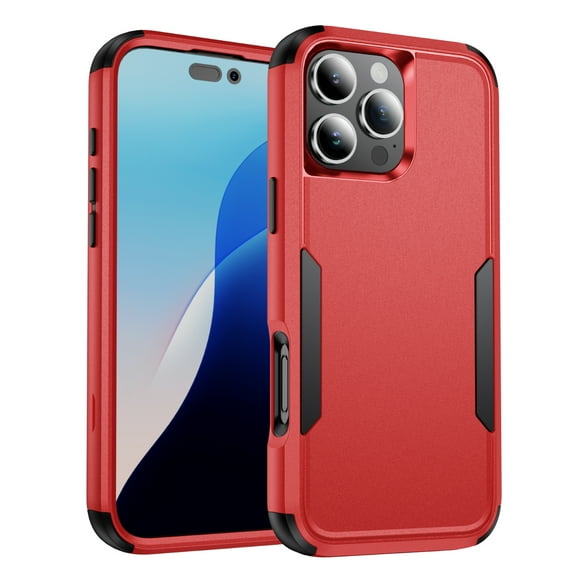 Dteck Case for iPhone 16 Pro, Heavy Duty Shockproof Protective Three Layers Phone Bumper Cover with Full Body Rubber Armor Bumper Dropproof Protection for iPhone 16 Pro,Red+Black