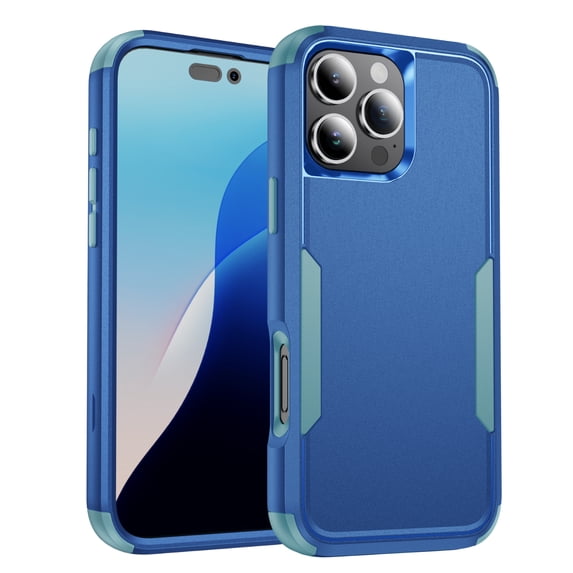 Dteck Case for iPhone 16 Pro, Heavy Duty Shockproof Protective Three Layers Phone Bumper Cover with Full Body Rubber Armor Bumper Dropproof Protection for iPhone 16 Pro,Navy+Mint