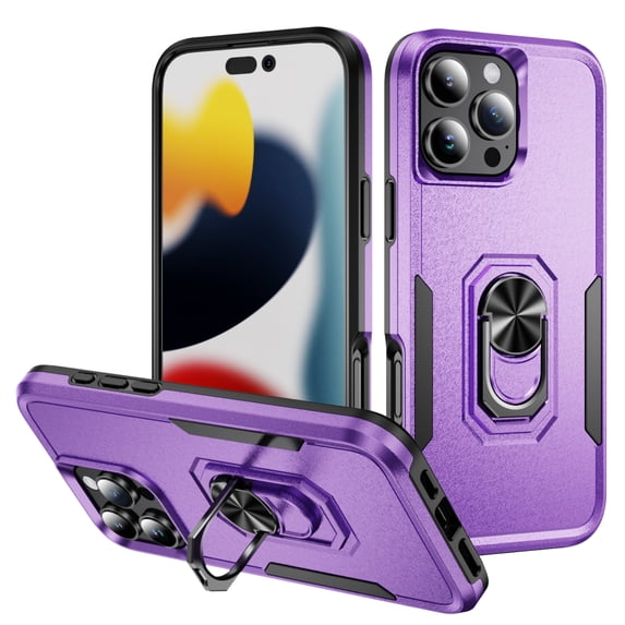 Dteck Case for iPhone 16 Pro Max,Shockproof Rubber Military Grade Drop Protection Dual Layer Case Ring Holder Kickstand Cover for iPhone 16 Pro Max,Purple