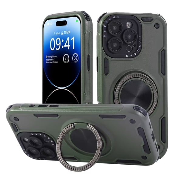 Dteck Case for iPhone 16 Pro Max,Shockproof TPU+PC Case Invisible 360°Rotatable Ring Stand Military Drop Protection Cover for iPhone 16 Pro Max,Armygreen