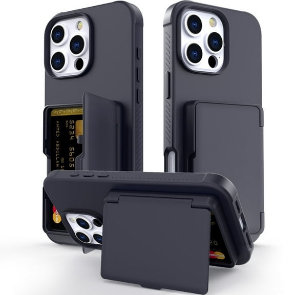 Dteck Case for iPhone 16 Pro Shockproof Wallet Case with Card Holder (3-4 Cards) & Hidden Mirror, Military Grade Drop Protection, Rugged Protective Flip Cover for iPhone 16 Pro,Black