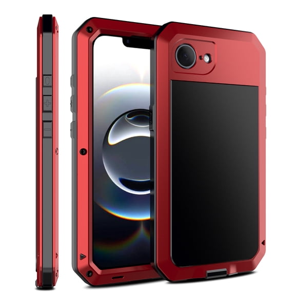 Dteck Case for iPhone 16e,Heavy Duty Shockproof Rugged Case with Built-in Glass Screen Protector, 360 Full Body DustProof Protective Cover for iPhone 16e, Red