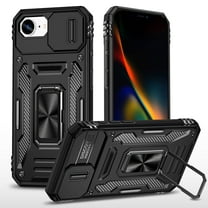 Dteck Case for iPhone 16e,Shockproof Rugged Case with Slide Camera Cover Rotated Ring Kickstand Military-Grade TPU PC Back Phone Case for iPhone 16e,Black