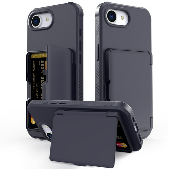 Dteck Case for iPhone 16e Shockproof Wallet Case with Card Holder (3-4 Cards) & Hidden Mirror, Military Grade Drop Protection, Rugged Protective Flip Cover for iPhone 16e,Black