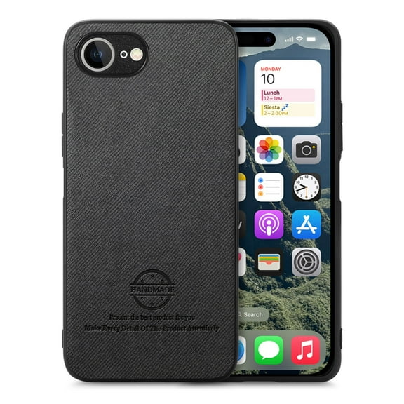 Dteck Case for iPhone 16e,Slim Premium Canvas Grain PU Leather,Soft TPU Bumper,Non-Slip Anti-Scratch Shock-Absorbent,Protective Phone Cover for iPhone 16e,Black