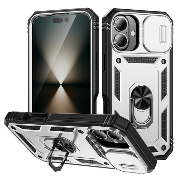 Dteck Case for iPhone 17 (2025) Max, Shockproof Impact Resistant Magnetic for Car Holder with Slide Lens Protective Ring Stand Holder Hybrid Hard Rugged Cover, A