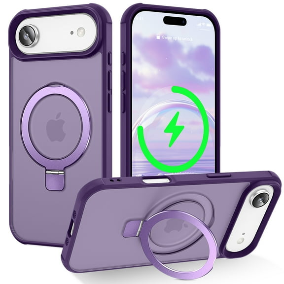 Dteck Case for iPhone 17 Air,Magnetic Invisible Stand Compatible with MagSafe Military Grade Drop Protection Slim TPU+PC Frosted Translucent Back Shockproof Protective Cover,Purple