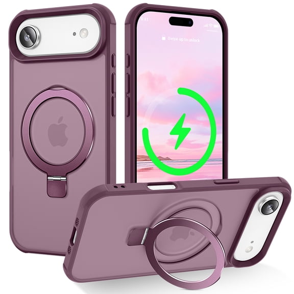 Dteck Case for iPhone 17 Air,Magnetic Invisible Stand Compatible with MagSafe Military Grade Drop Protection Slim TPU+PC Frosted Translucent Back Shockproof Protective Cover,Winered