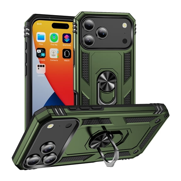 Dteck Case for iPhone 17 Pro Max,Military Grade Drop Impact Case 360 Metal Rotating Ring Kickstand Holder Armor Heavy Duty Shockproof Cover for iPhone 17 Pro Max ,Darkgreen