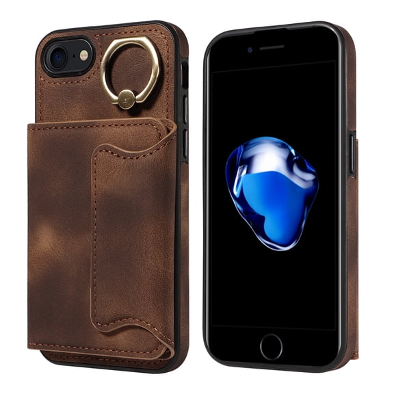 Dteck Case for iPhone 8 / iPhone 7 / iPhone SE 2022 & 2020, Retro PU Leather Wallet Case with Rotating Ring Kickstand, Slim Back Protective Cover Case 4.7 Inch,Brown
