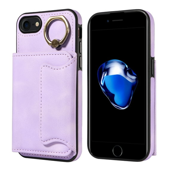 Dteck Case for iPhone 8 Plus / iPhone 7 Plus, Retro PU Leather Wallet Case with Rotating Ring Kickstand, Slim Back Protective Cover Case 5.5 Inch,Purple