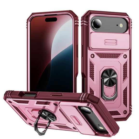Dteck Case for iPhone Air (2025), Shockproof Impact Resistant Magnetic for Car Holder with Slide Lens Protective Ring Stand Holder Hybrid Hard Rugged Cover, B