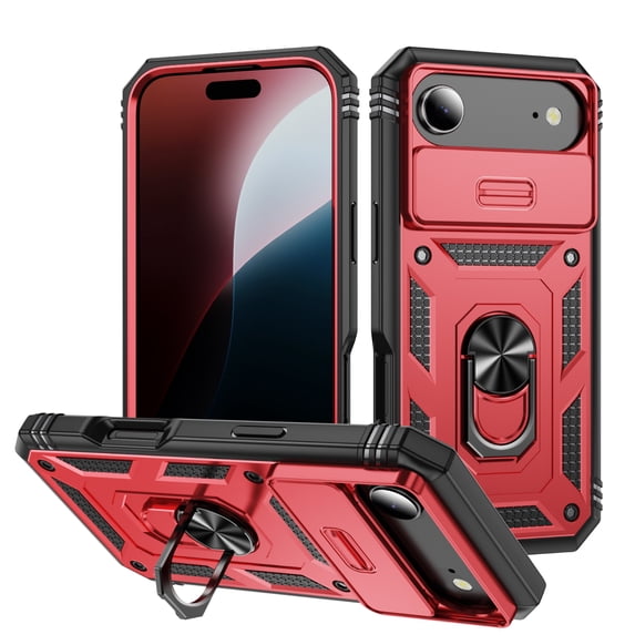 Dteck Case for iPhone Air (2025), Shockproof Impact Resistant Magnetic for Car Holder with Slide Lens Protective Ring Stand Holder Hybrid Hard Rugged Cover, E