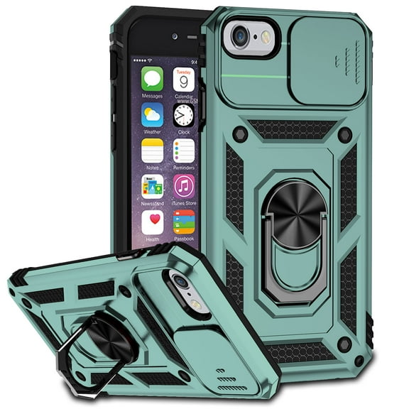 Dteck Case for iPhone SE 2022 3rd Generation / iPhone SE 2020 2nd Generation / iPhone 8 / iPhone 7 with Ring Holder Stand Slide Camera Lens Protector, Compatible with Magnetic Car Mount,Green