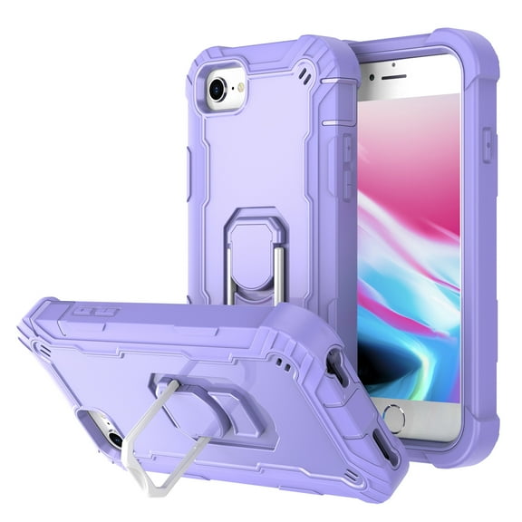 Dteck Case for iPhone SE 2022 4.7-inch,Shockproof Rugged Rubber Armor 3-Layer Protection iPhone 7/iPhone 8 Case Hybrid Hard PC Back With Ring Holder Kickstand iPhone SE 2020 Cover,Purple
