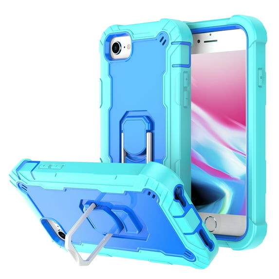 Dteck Case for iPhone SE 2022 4.7-inch,Shockproof Rugged Rubber Armor 3-Layer Protection iPhone 7/iPhone 8 Case Hybrid Hard PC Back With Ring Holder Kickstand iPhone SE 2020 Cover,Mint+Blue