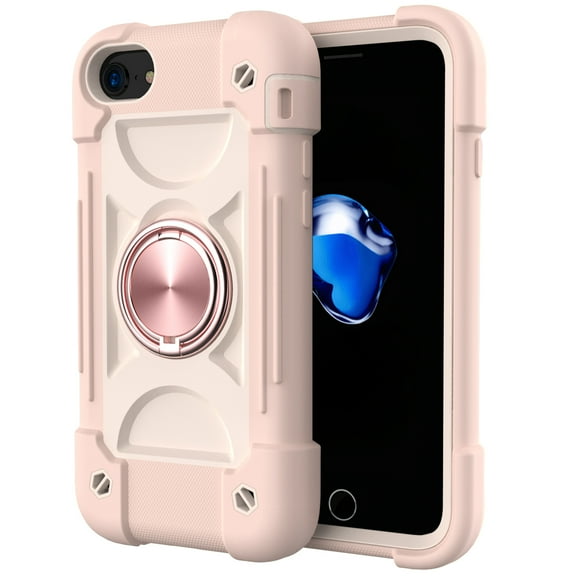 Dteck Case for iPhone SE3/SE2/7/8 4.7", Heavy-Duty Military Grade Rugged Case with Ring Stand for iPhone SE 2022 / SE 2022 / iPhone 8 / iPhone 7,Rosegold