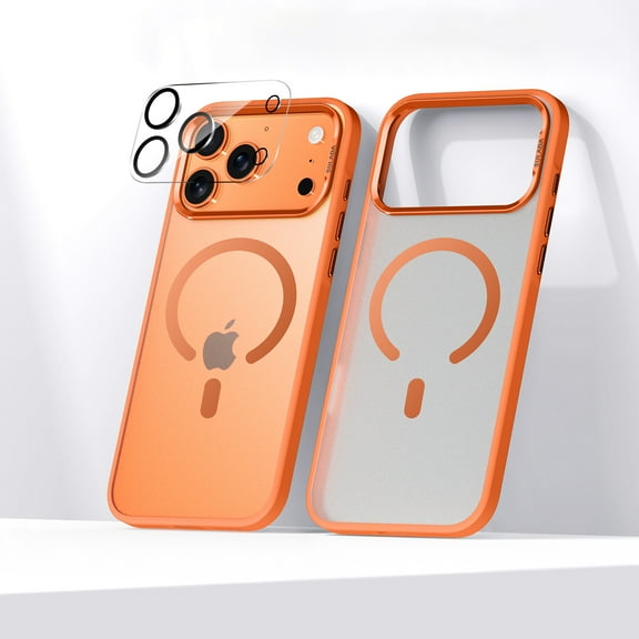Dteck Case with Camera Lens Protector for iPhone 17 Pro,Shockproof Translucent Matte PC+TPU Case Compatible with Mag Safe Magnetic Back Cover ,Orange