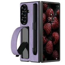 Dteck Case with Pen Holder for Samsung Galaxy Z Fold 5,Slim Leather Case with Wrist Strap Stand PC Cover with Pen Stylus for Galaxy Z Fold 5,Purple