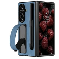 Dteck Case with Pen Holder for Samsung Galaxy Z Fold 7,Slim Leather Case with Wrist Strap Stand PC Cover with Pen Stylus for Galaxy Z Fold 7,Blue