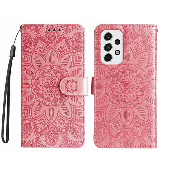 Dteck Cases Compatible with Samsung Galaxy A53 5G Wallet Case Card Holder Flip Cover Embossed Clover Flower PU Leather Magnetic Folio Kickstand with Wrist Strap, Rosegold