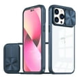 thumbnail image 1 of Dteck Clear Back Case for iPhone 16 Pro with Sliding Window Protection, Shockproof Anti-Yellow Hard Rugged Soft Frame Protective Cover, Navyblue, 1 of 6