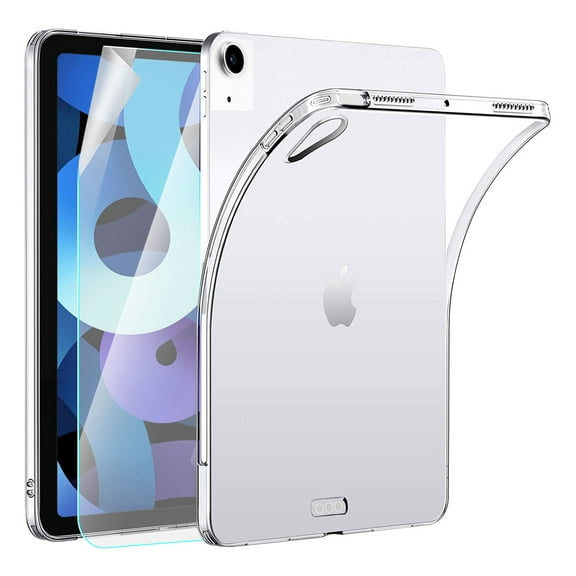 Dteck Clear Case for 10.9" iPad Air 4th Generation 2020, Support Apple Pencil 2nd Gen Charging, Slim Fit Lightweight Silicone Back Cover with Soft Screen Protector for iPad Air 4 10.9", Transparent