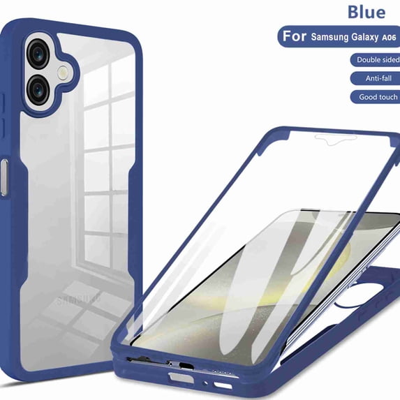 Dteck Clear Case for Samsung Galaxy A06 (2024), With Soft PET Screen Protector Full Body Protection Hard PC Back Shell+Soft TPU Bumper Shockproof Rugged Cover, Blue