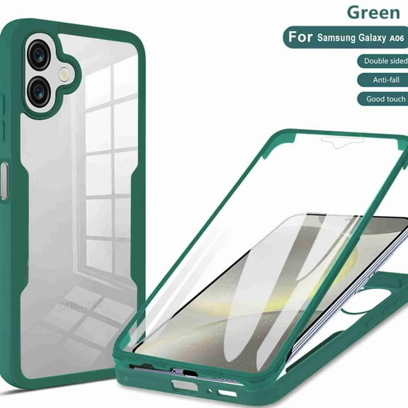 Dteck Clear Case for Samsung Galaxy A06 (2024), With Soft PET Screen Protector Full Body Protection Hard PC Back Shell+Soft TPU Bumper Shockproof Rugged Cover, Darkgreen