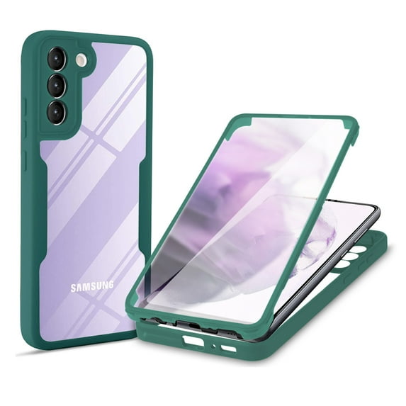 Dteck Clear Case for Samsung Galaxy S22 5G, With Soft PET Screen Protector Full Body Protection Hard PC Back Shell+Soft TPU Bumper Shockproof Rugged Cover, ,Darkgreen