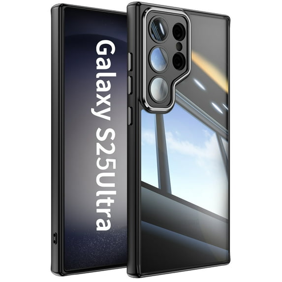 Dteck Clear Case for Samsung Galaxy S25 Ultra, Built-in Camera Lens Protector Case Non-Yellowing Shockproof Bumper Protective Shell Anti-Scratch Hard PC Back Cover,Black