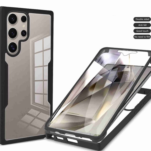 Dteck Clear Case for Samsung Galaxy S25 Ultra, With Soft PET Screen Protector Full Body Protection Hard PC Back Shell+Soft TPU Bumper Shockproof Rugged Cover, Black