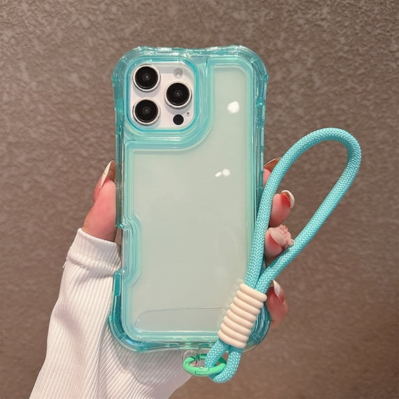 Dteck Clear Case for iPhone 14,Shockproof TPU+PC 3-Layer Military Grade Protection Case Anti-Yellowing Back with Wrist Strap for iPhone 14,Lightblue
