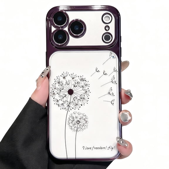 Dteck Clear Case for iPhone 17 Pro, Crystal Transparent Anti-Yellowing with Electroplated Edge, Dandelion Pattern Shockproof Protective Cover,Purple