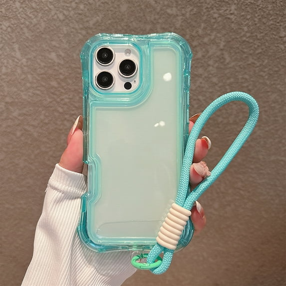 Dteck Clear Case for iPhone 13 Pro Max,Shockproof TPU+PC 3-Layer Military Grade Protection Case Anti-Yellowing Back with Wrist Strap for iPhone 13 Pro Max,Lightblue