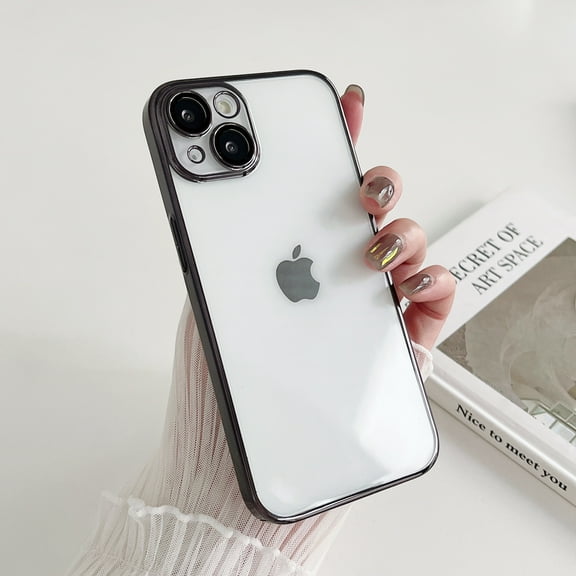 Dteck Clear Case for iPhone 13 Pro Max, Silicone Transparent Back Soft TPU Bumper Shockproof Plating Gold Edge Ultra Slim Phone Cover with Camera Lens Protectors For iPhone 13 Pro Max,Black