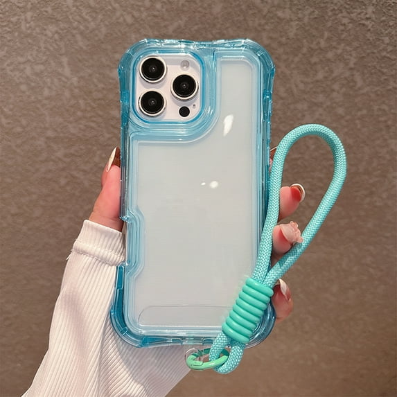Dteck Clear Case for iPhone 14 Pro Max,Shockproof TPU+PC 3-Layer Military Grade Protection Case Anti-Yellowing Back with Wrist Strap for iPhone 14 Pro Max,Blue
