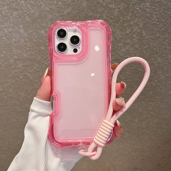 Dteck Clear Case for iPhone 15 Plus,Shockproof TPU+PC 3-Layer Military Grade Protection Case Anti-Yellowing Back with Wrist Strap for iPhone 15 Plus,Pink