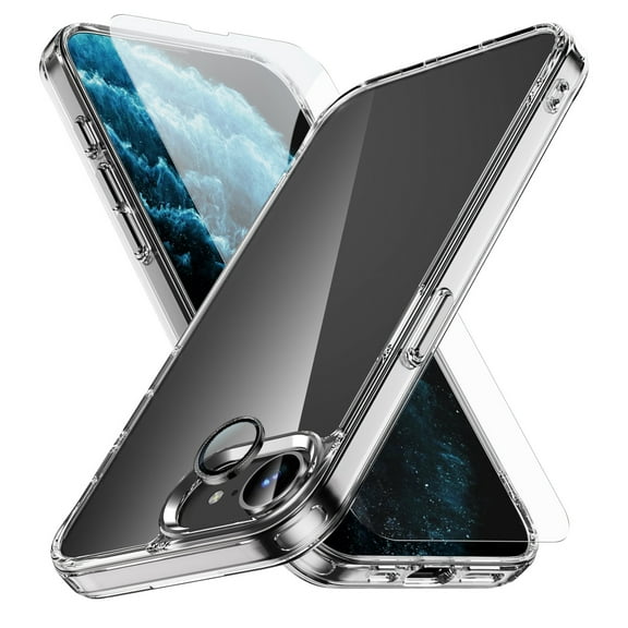 Dteck Clear Case for iPhone 16e / iPhone 17e ,Shockproof TPU+PC Case with Tempered Glass Screen Protector+Camera Lens Protector Protective Shell Cover for iPhone 16e/17e,Clear