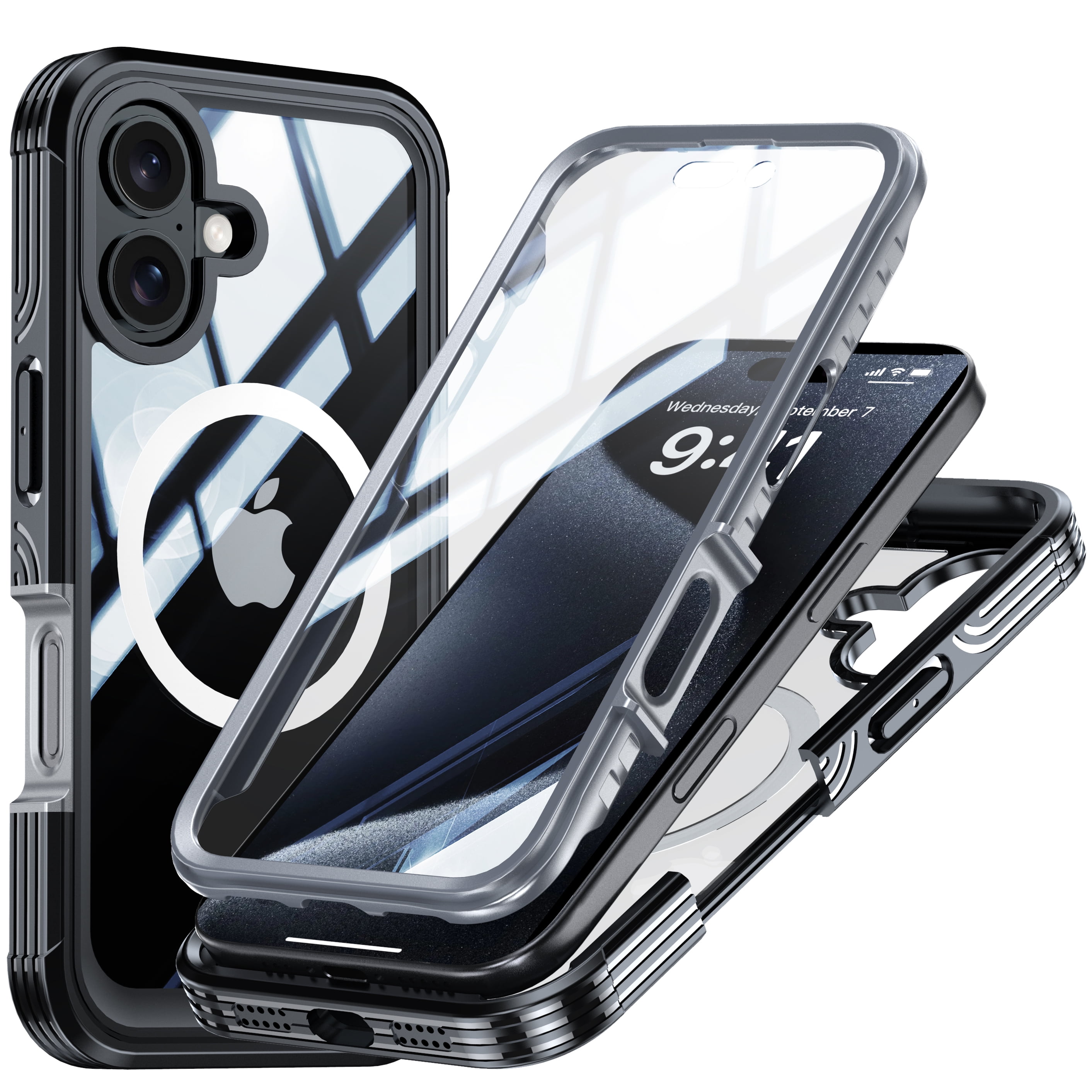 Dteck Clear Hard Shell Case for iPhone 16, with Built in Dteck Clear Hard Shell Case for iPhone 16, with Built in