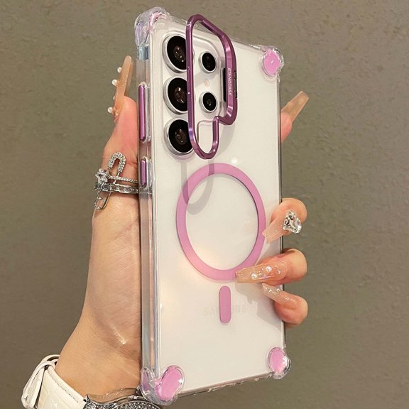 Dteck Clear Magnetic Case for Samsung Galaxy S26 Ultra, Compatible with Magsafe,Slim Shockproof Kickstand Protective Phone Cover,Purple