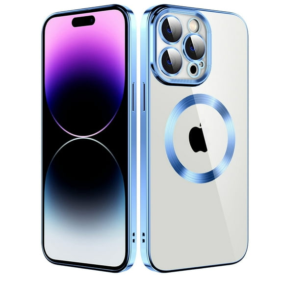 Dteck Clear Magnetic Case for iPhone 11 Pro Max,Shockproof Soft TPU Electro-plating Bumper Case Compatible with MagSafe Cover with Built-in Camera Lens Protector,Blue