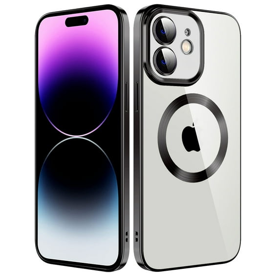 Dteck Clear Magnetic Case for iPhone 11,Shockproof Soft TPU Electro-plating Bumper Case Compatible with MagSafe Cover with Built-in Camera Lens Protector,Black